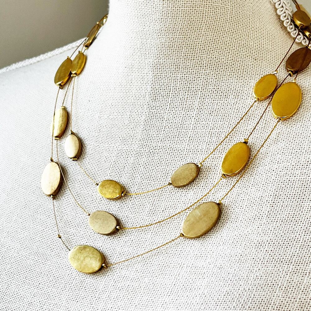 Chico’s Brushed Gold Flat Beaded Necklace